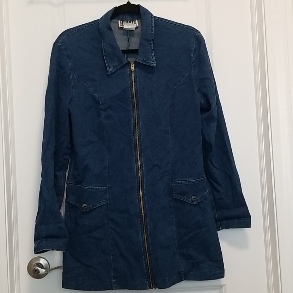 Long zip up jean jacket